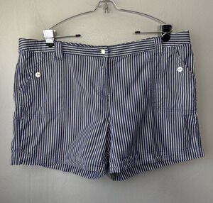 Striped Preppy Shorts Size 18 Blue White Striped Cotton Coastal Nautical Sailor